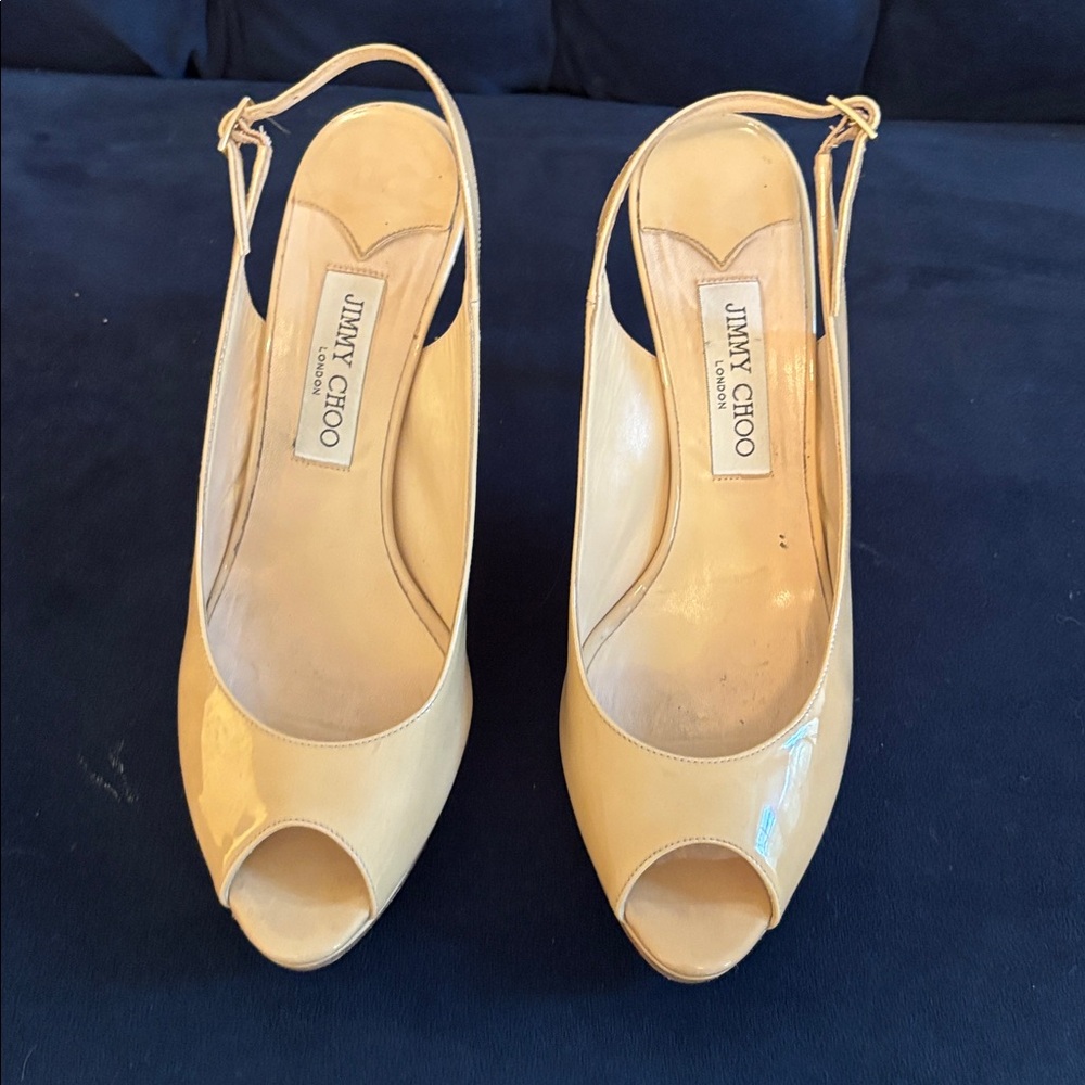 Jimmy Choo Nude Peep Toe Pumps